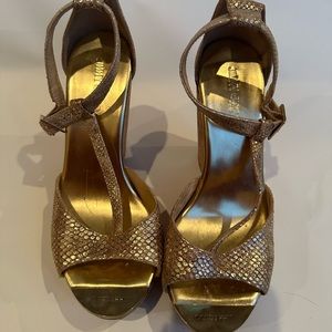 Jimmy Choo 37 Wedge Platform Gold Sandals cork